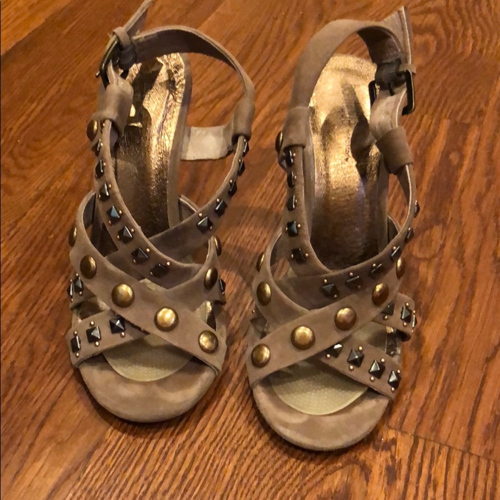 Nordstrom Brand Andreza Taupe Suede Studded Sandal